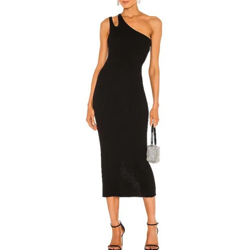 Cotton by Autumn Cashmere - One Shoulder Ribbed Black Dress - Size M